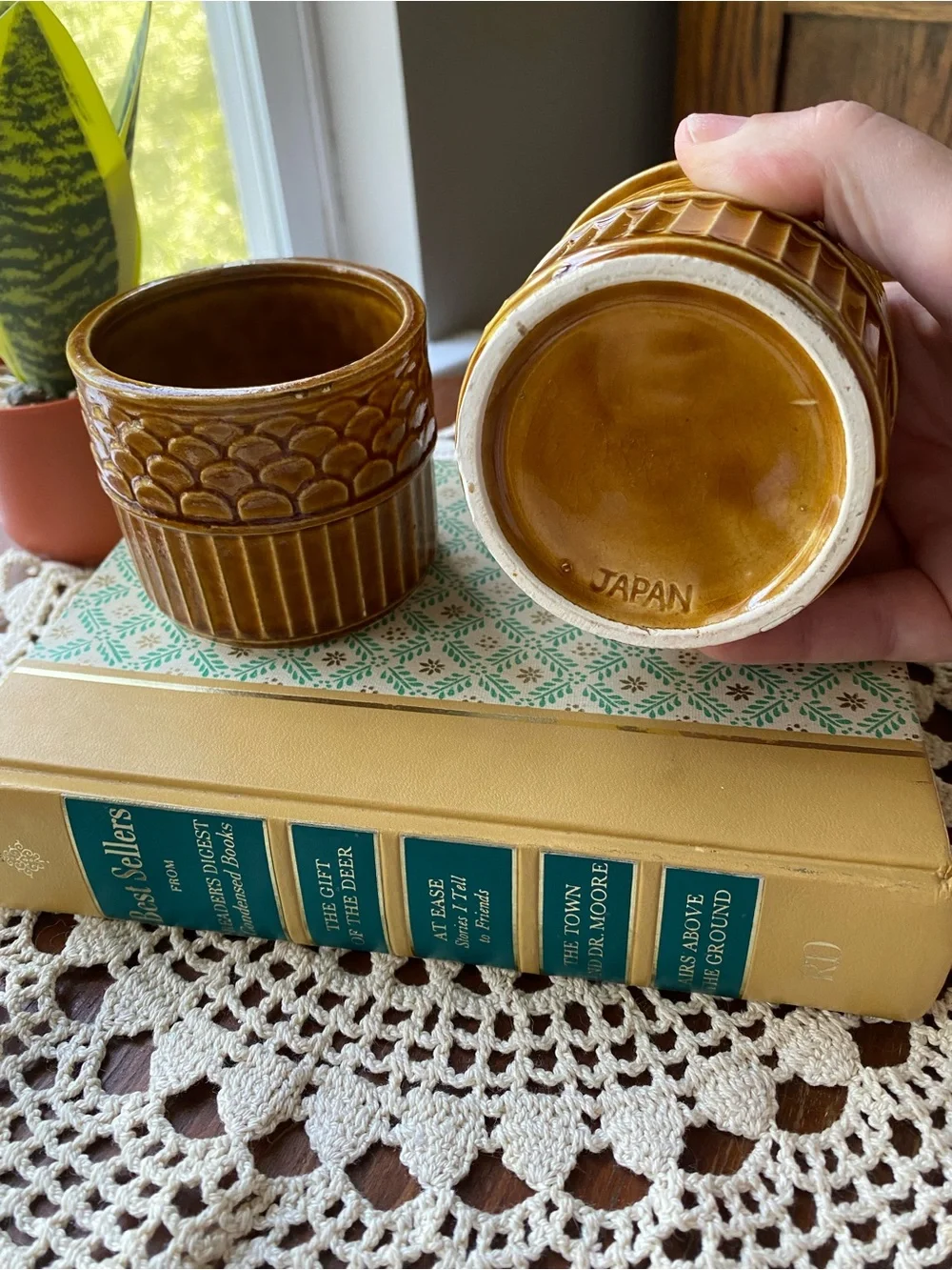 Vintage Japan Brown Glazed Ceramic Sugar Set